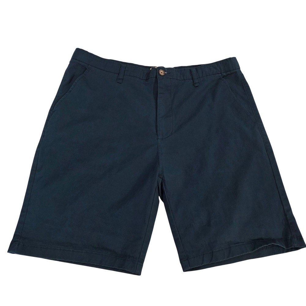 Hudson & Barrow NYC Men Navy Blue Chino Shorts Size 38 Cotton Stretch Flat Front